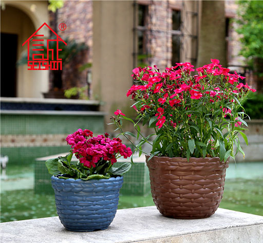 Rattan style garden resin plastic round planter